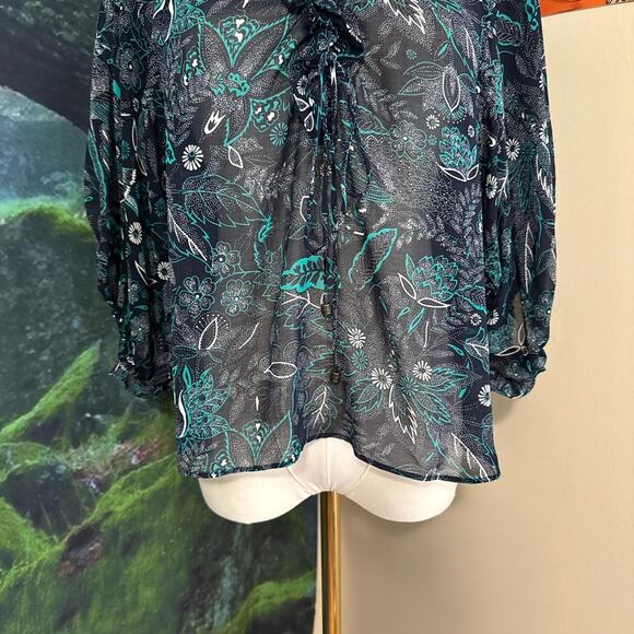 anthropologie sheer ruffle floral blouse xsp fairy boho top - Picture 8 of 9